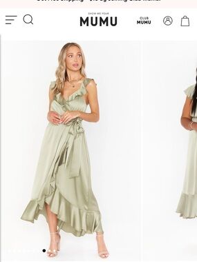 Show Me Your Mumu Sage Moss Satin High-Low Wrap Dress